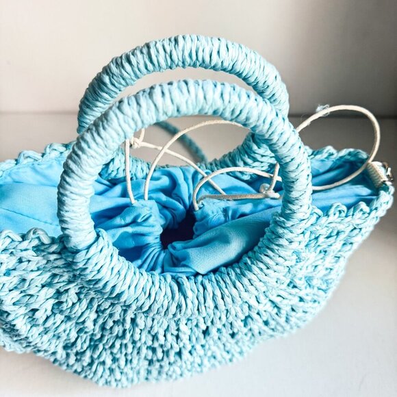 Blue Raffia Woven Braided Small Oval Crossbody Bag - Picture 5 of 5